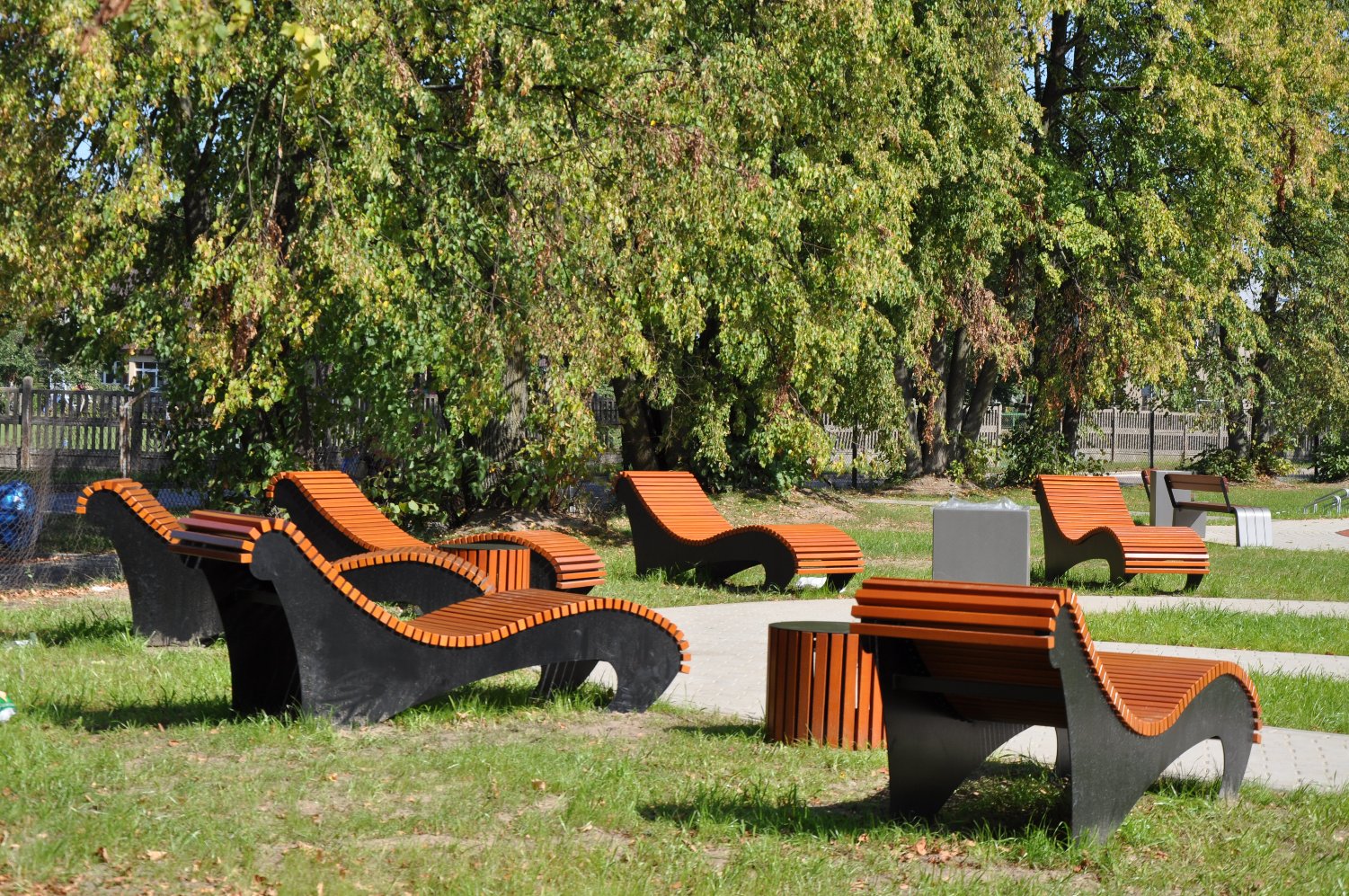 Wooden benches near the playground